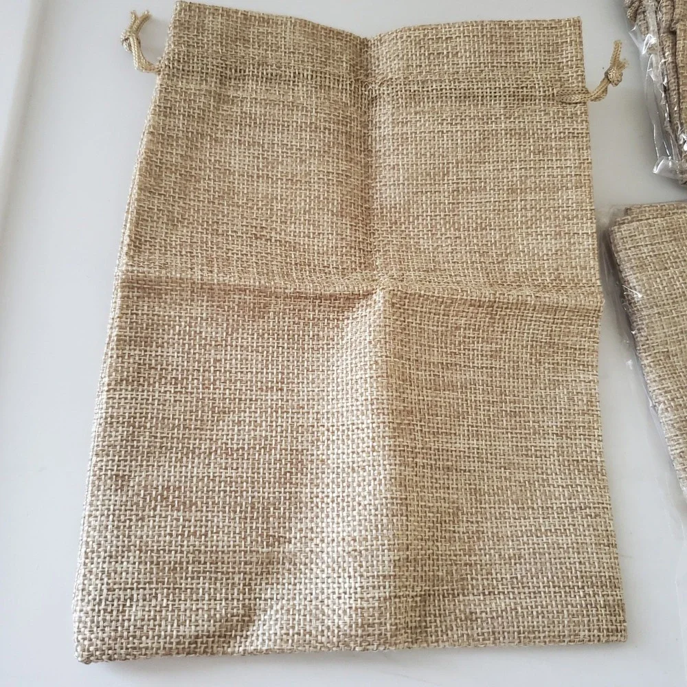 8 Pack Burlap Drawstring Gift Bags 15x20cm Natural Tan Jute Favor Pouches